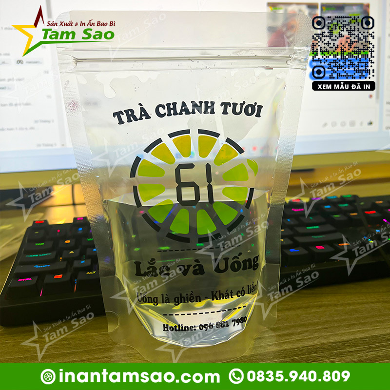 túi zip đựng trà chanh tươi, túi zip trà chanh 61, trà chanh 61