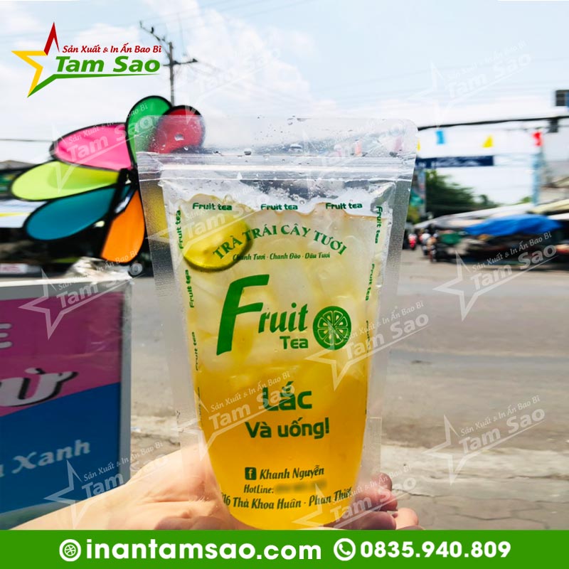 túi zip đựng trà chanh, túi zip trà chanh, túi zip 2 mặt trong, trà chanh túi zip, túi zip đáy đứng 2 mặt trong, in túi trà chanh,
