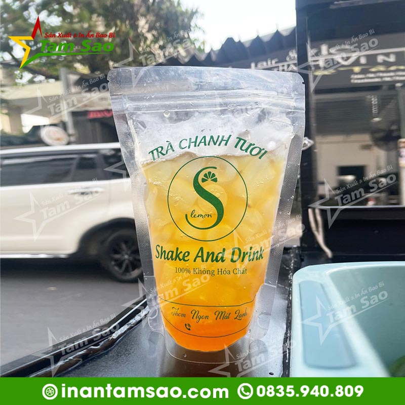 túi zip đựng trà chanh, túi zip trà chanh, túi zip 2 mặt trong, trà chanh túi zip, túi zip đáy đứng 2 mặt trong, in túi trà chanh,