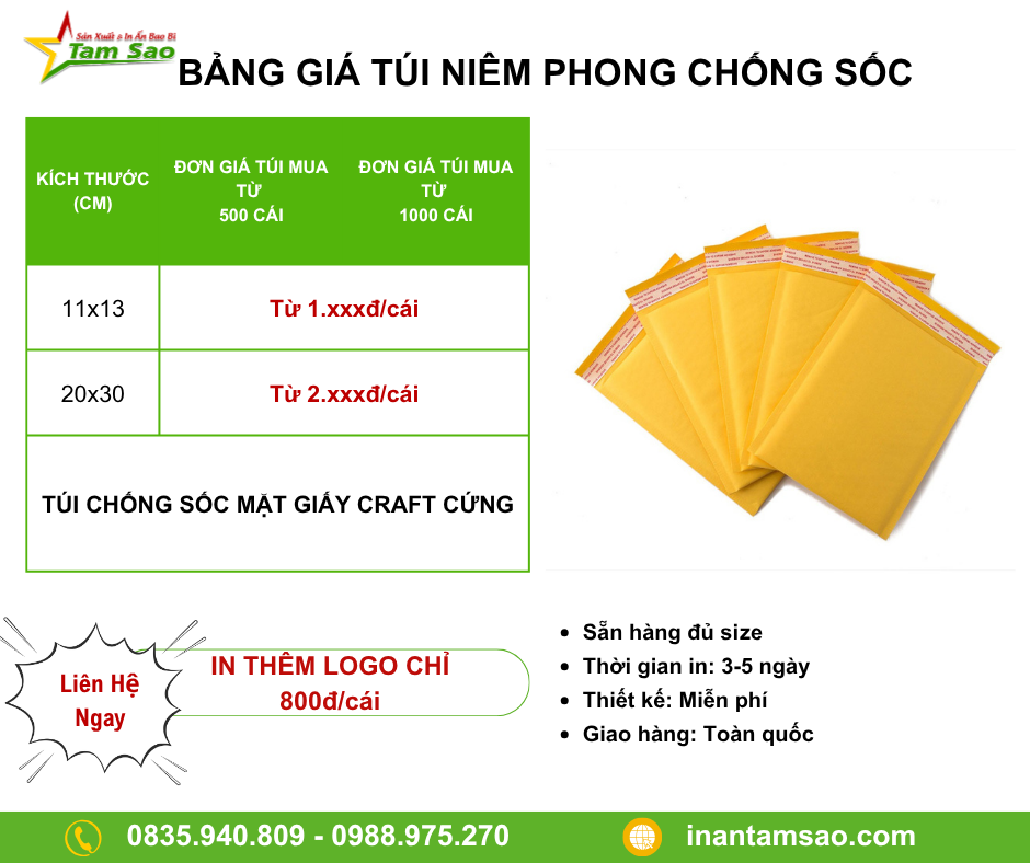 Túi Niêm Phong Chống Sốc bảng giá túi chống sốc craft