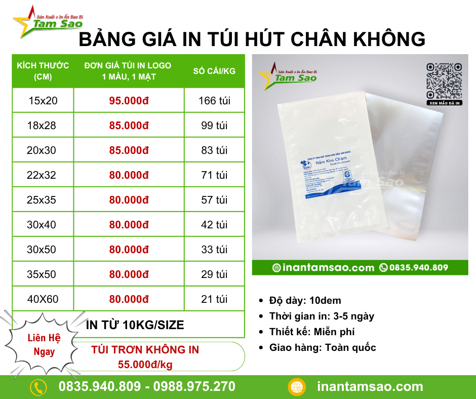 Bảng giá in túi hút chân không