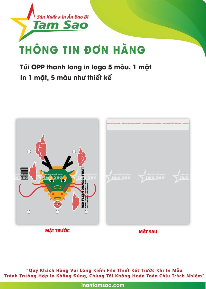 Túi OPP Đựng Thanh Long mẫu thiết kế túi opp đựng thanh long