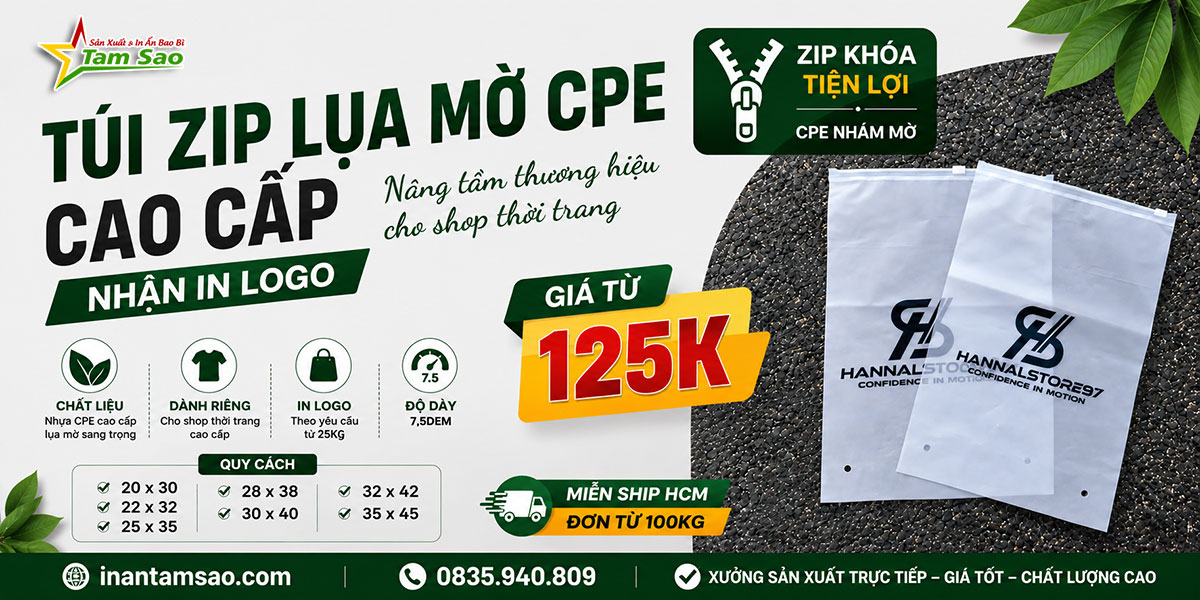 Túi zip lụa mờ CPE cao cấp