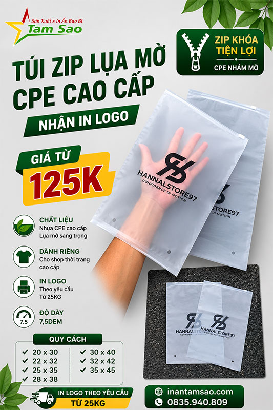 Địa chỉ in logo túi zip lụa cpe tại HCM